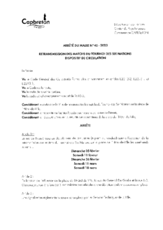 N°40-2023 Arrêté retransmission du tournoi des 6 nations place de l'hôtel de ville février et mars 2023