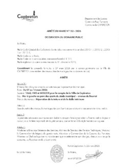 N°153-2026 ARRETE Ville de Capbreton - mur à gauche parc des sports - du 07 au 14 avril 2026