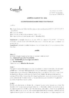 N°152-2026 ARRETE SOUBESTRE -  rue du Hapchot - entre le 27 mars et le 10 avril 2026