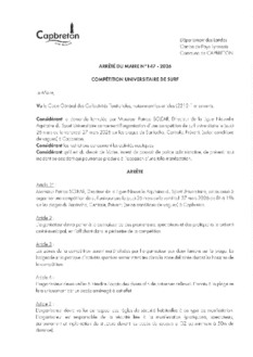 N°147-2026 ARRETE COMPETITION DE SURF UNIVERSITAIRE  - 26 mars ou 27 mars 2026