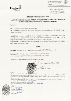 N°214-2023 DECISION - convention honoraires avocat - contentieux urbanisme