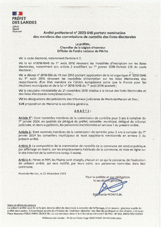 N° 548-2023 ARRETE PREFECTORAL NOMINATION MEMBRES COMMISSION DE CONTROLE