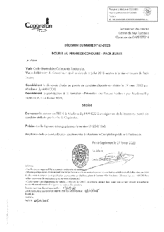 N°62-2025 DECISION Bourse au permis de conduire - Lily FRANCOIS