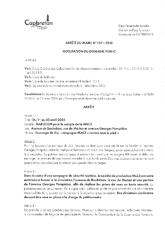 N°157-2026 ARRETE MAK2COM - Av de Bouheben, rue de Marlan, av Georges Pompidou - du 1er au 03 avril 2026